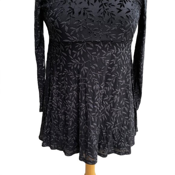 Y2K Velvet Burnout Babydoll Top Sz L Black Sheer Fairy Grunge Whimisgoth - Picture 5 of 14